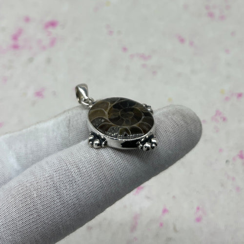 Ammonite Shell 925 Sterling Silver Pendant – Fossil Boho Pendant