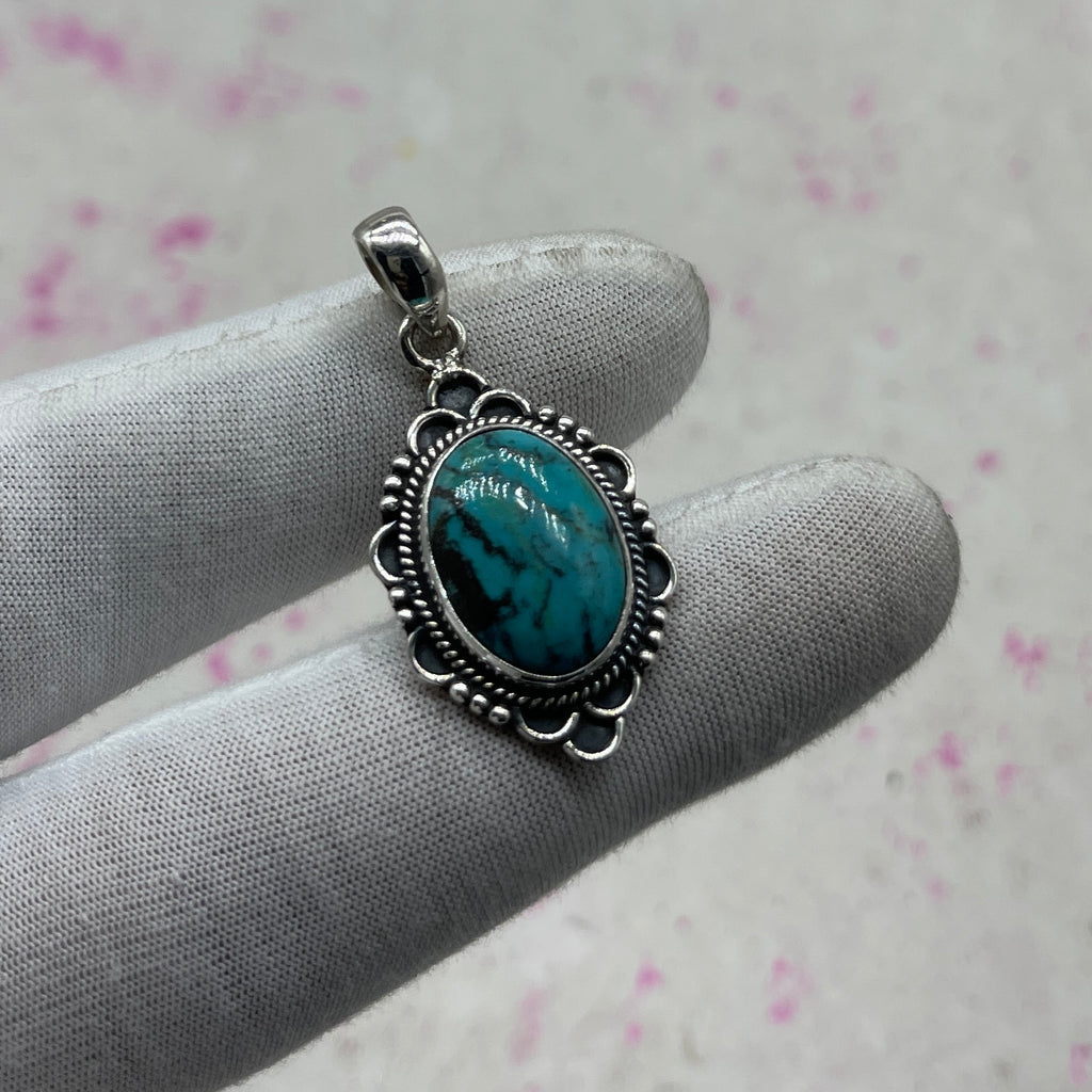 Tibet Turquoise 925 Sterling Silver Pendant – Tribal Handmade Jewelry