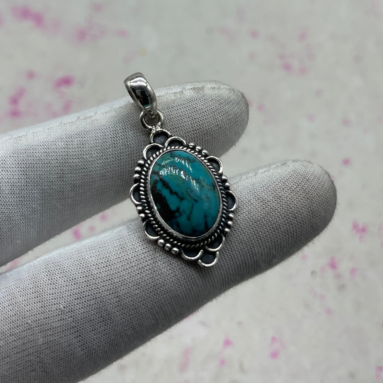 Tibet Turquoise 925 Sterling Silver Pendant – Tribal Handmade Jewelry