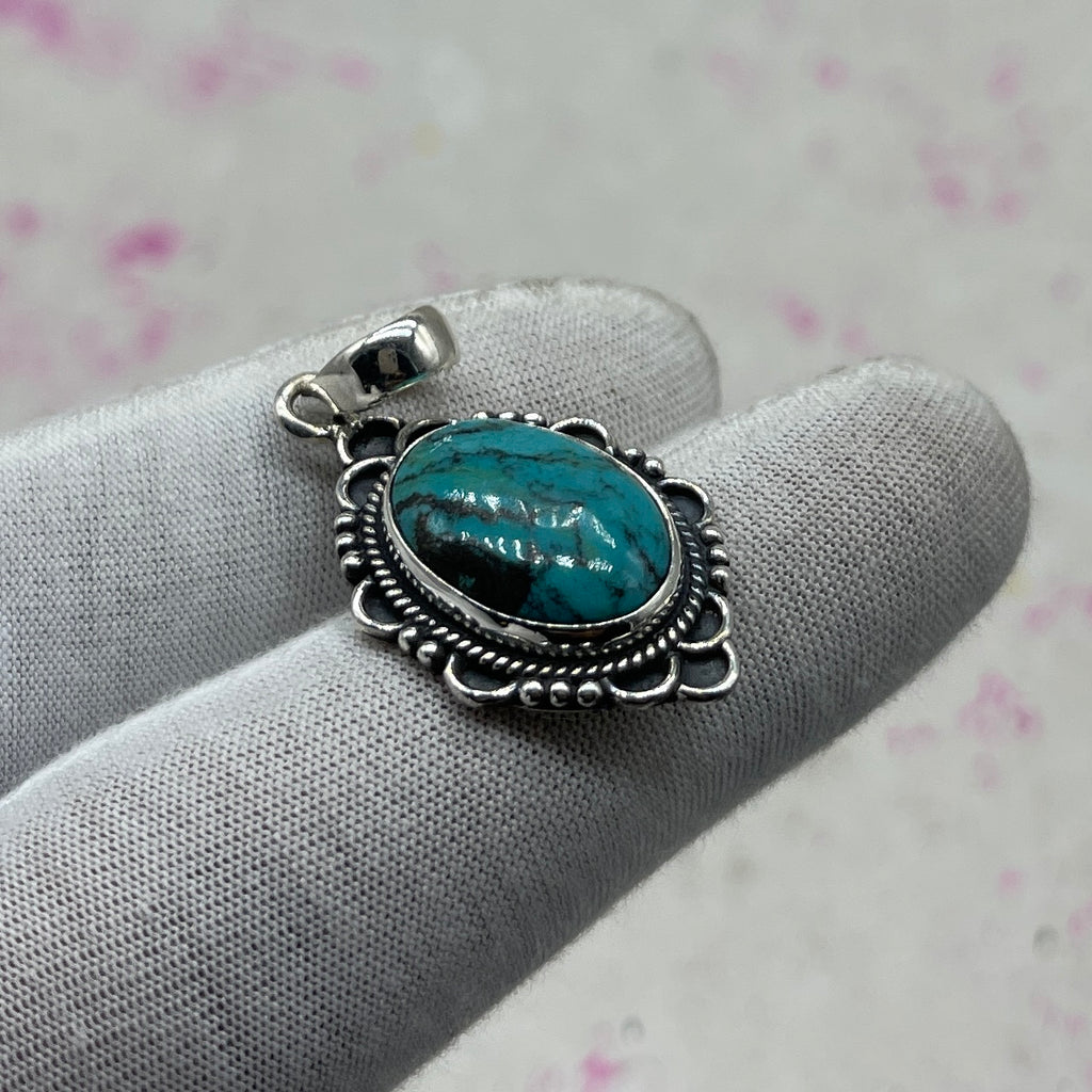 Tibet Turquoise 925 Sterling Silver Pendant – Tribal Handmade Jewelry