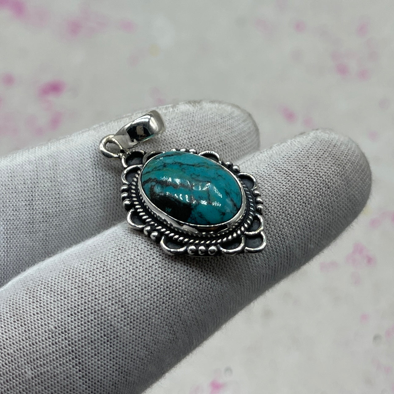 Tibet Turquoise 925 Sterling Silver Pendant – Tribal Handmade Jewelry