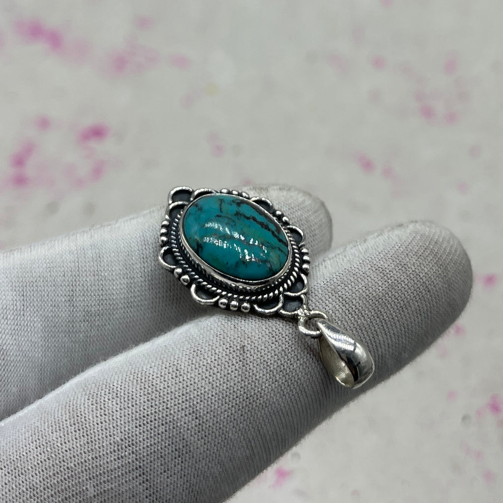 Tibet Turquoise 925 Sterling Silver Pendant – Tribal Handmade Jewelry