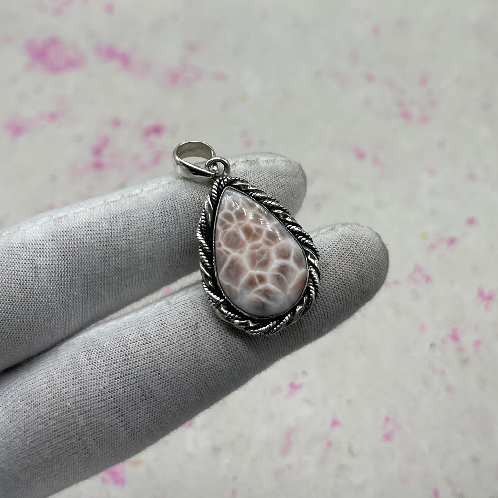 Pink Larimar 925 Sterling Silver Pendant – Artisan Bohemian Jewelry