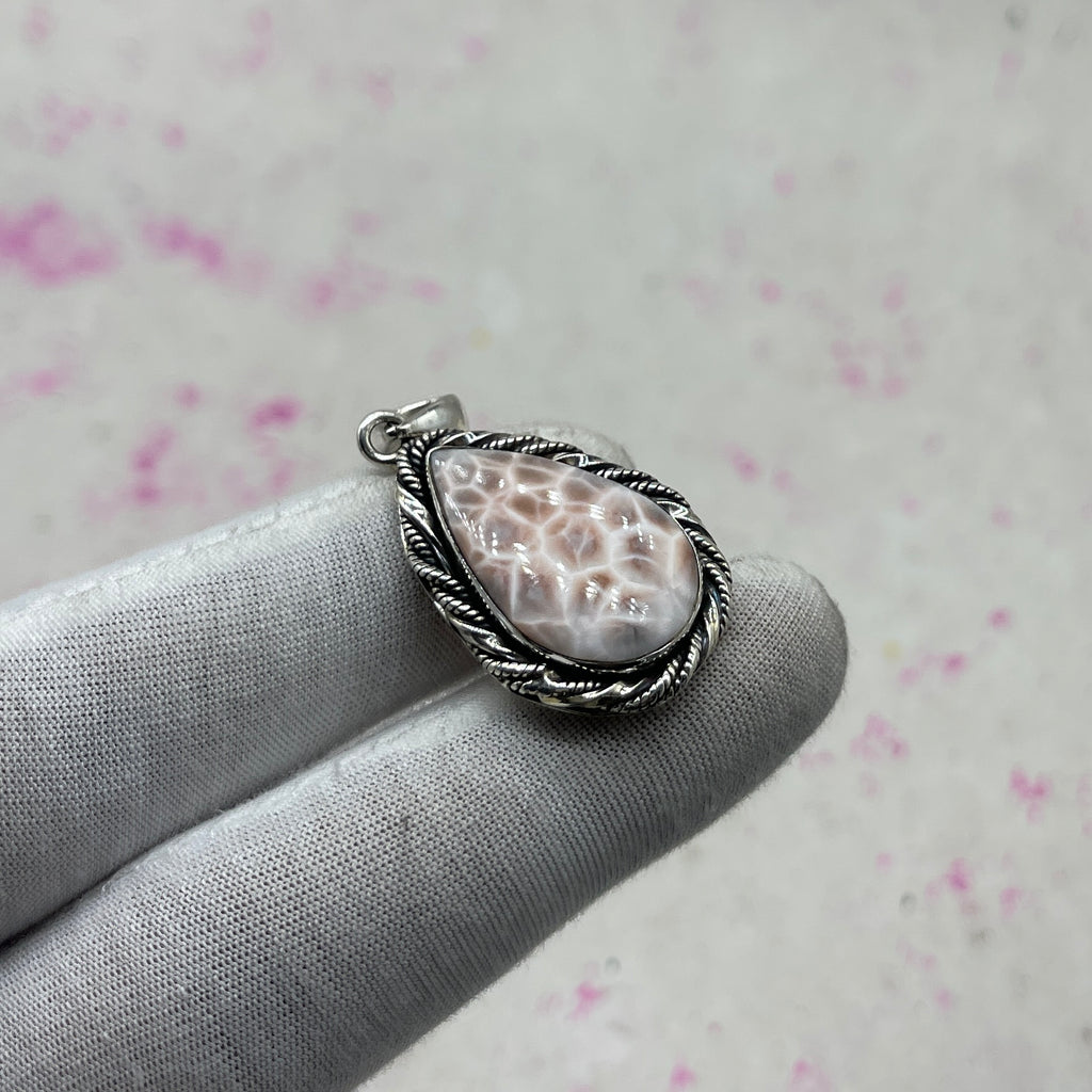 Pink Larimar 925 Sterling Silver Pendant – Artisan Bohemian Jewelry