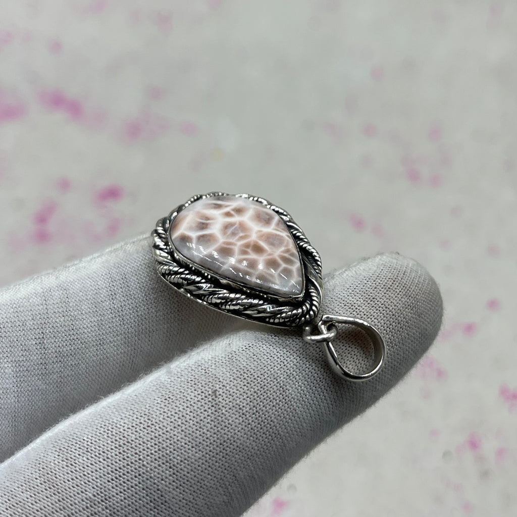 Pink Larimar 925 Sterling Silver Pendant – Artisan Bohemian Jewelry