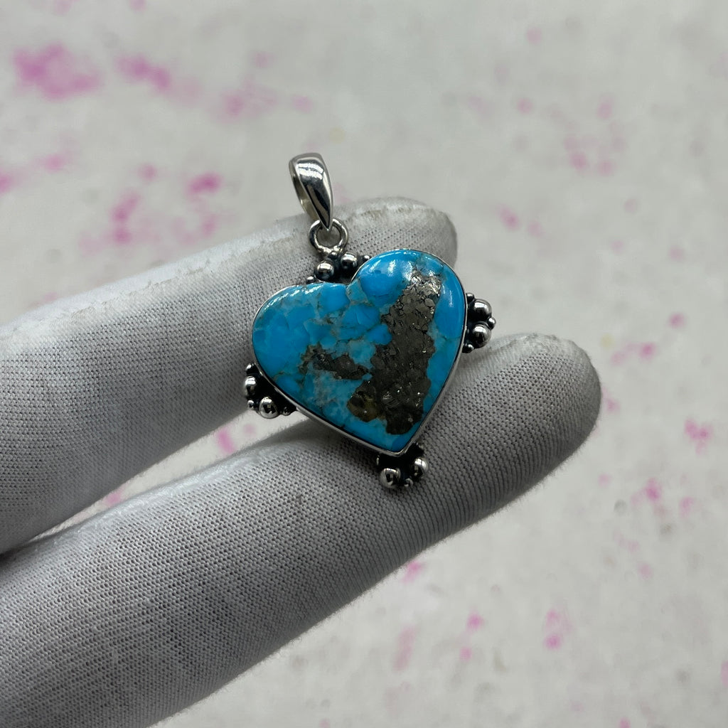 Blue Mohave Turquoise 925 Sterling Silver Pendant – Handmade Silver Jewelry