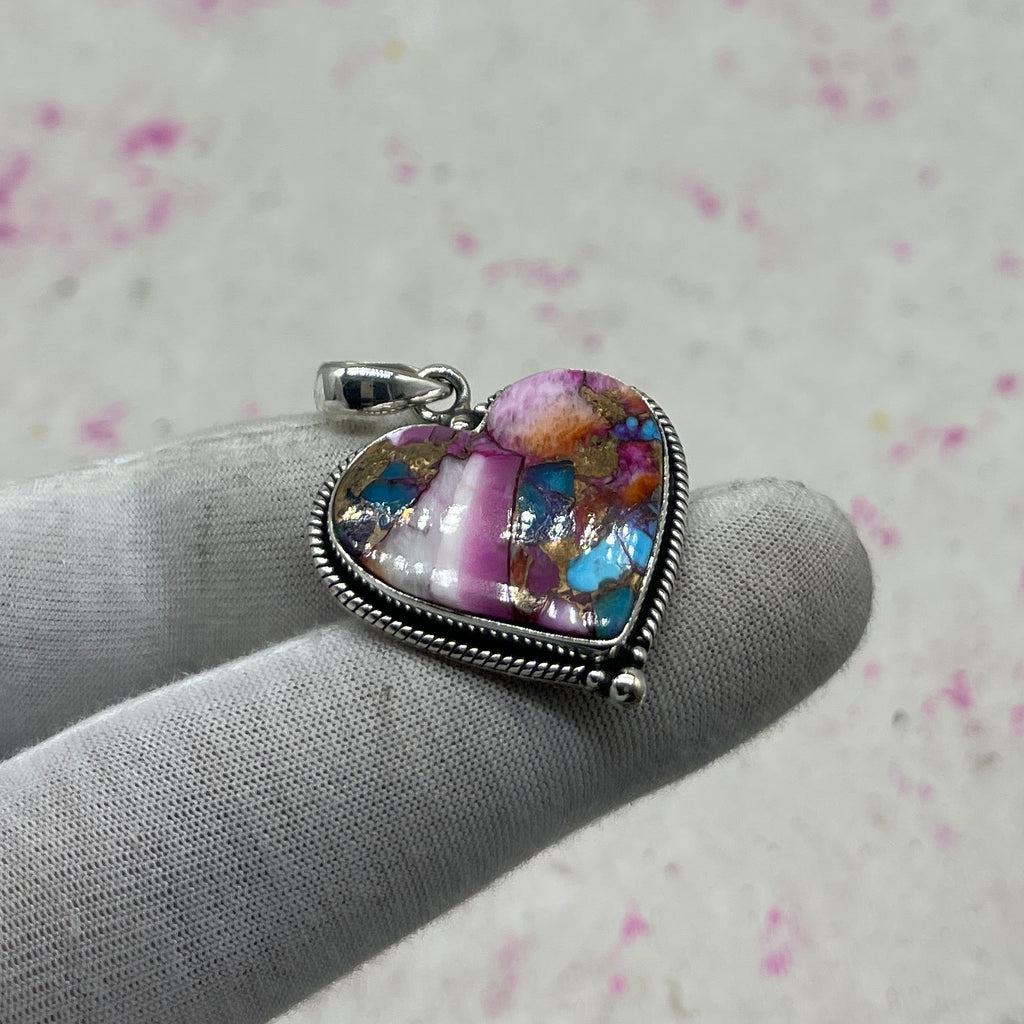 Spiny Oyster Turquoise 925 Sterling Silver Pendant – Handmade Boho Jewelry