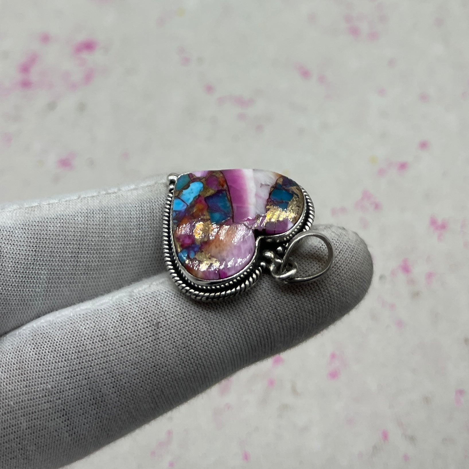 Spiny Oyster Turquoise 925 Sterling Silver Pendant – Handmade Boho Jewelry