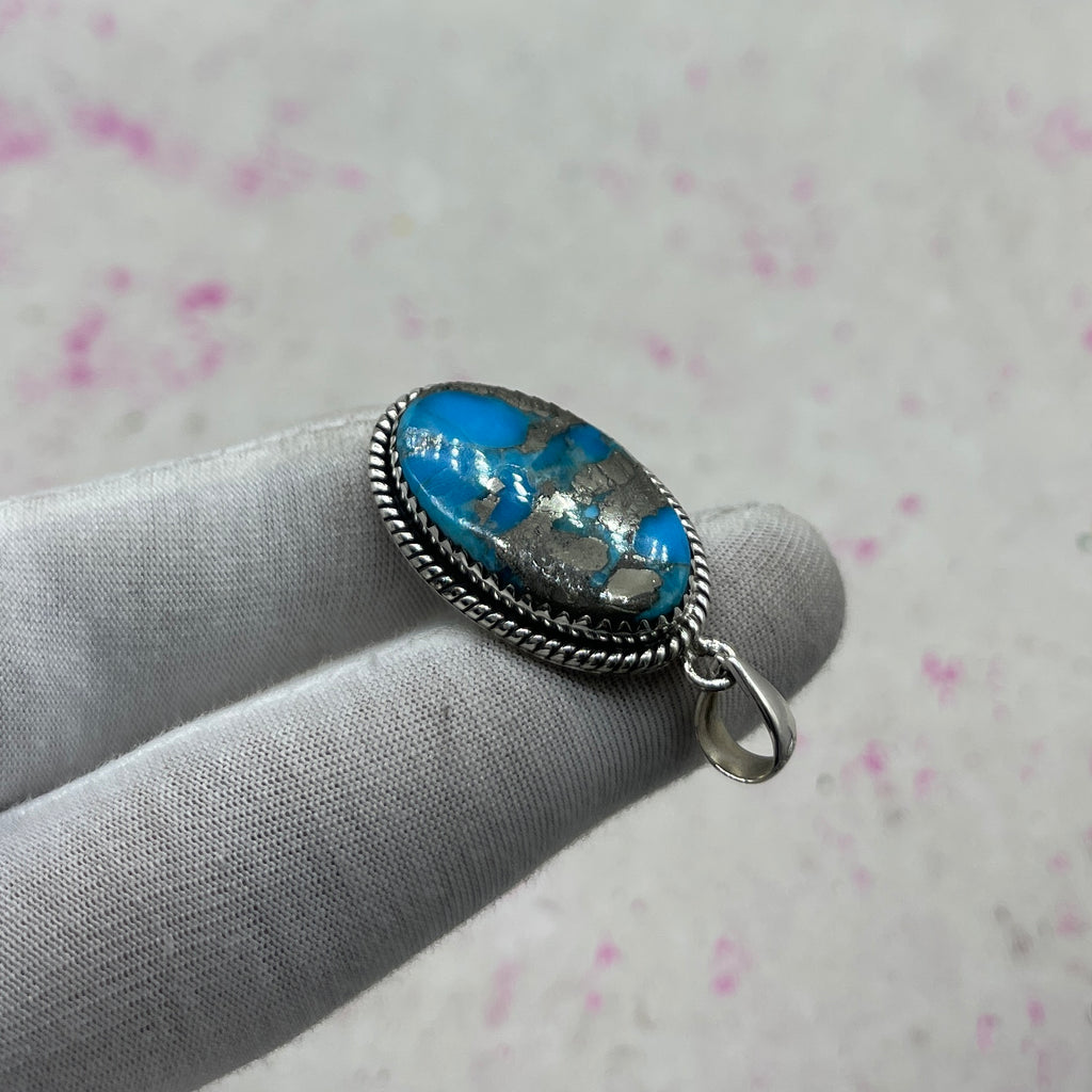 Blue Mohave Turquoise 925 Sterling Silver Pendant – Southwestern Style Pendant