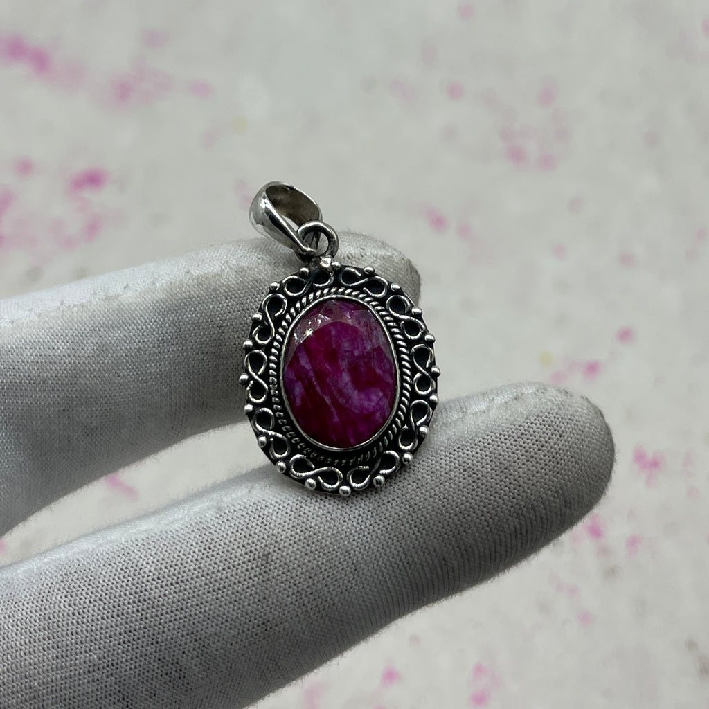 Dyed Ruby 925 Sterling Silver Pendant – Handmade Designer Jewelry