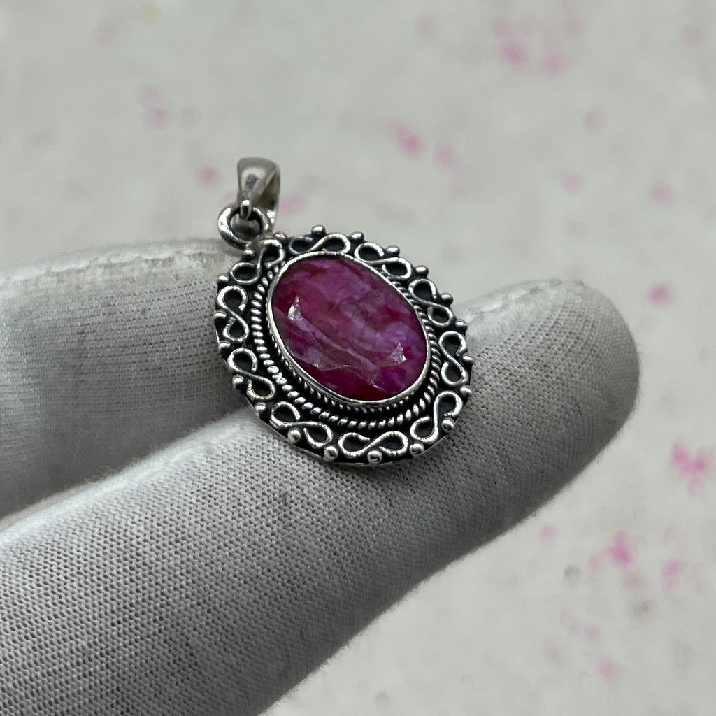 Dyed Ruby 925 Sterling Silver Pendant – Handmade Designer Jewelry