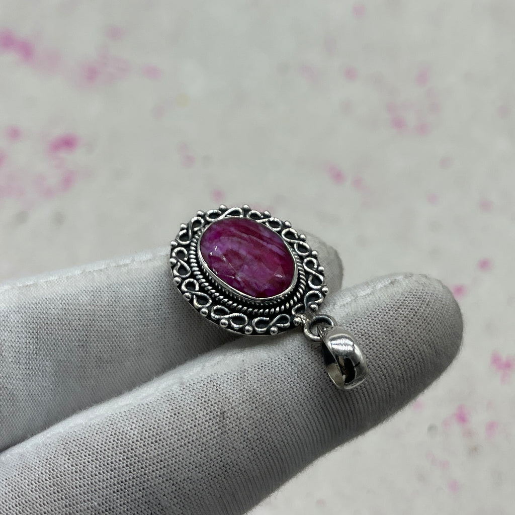 Dyed Ruby 925 Sterling Silver Pendant – Handmade Designer Jewelry