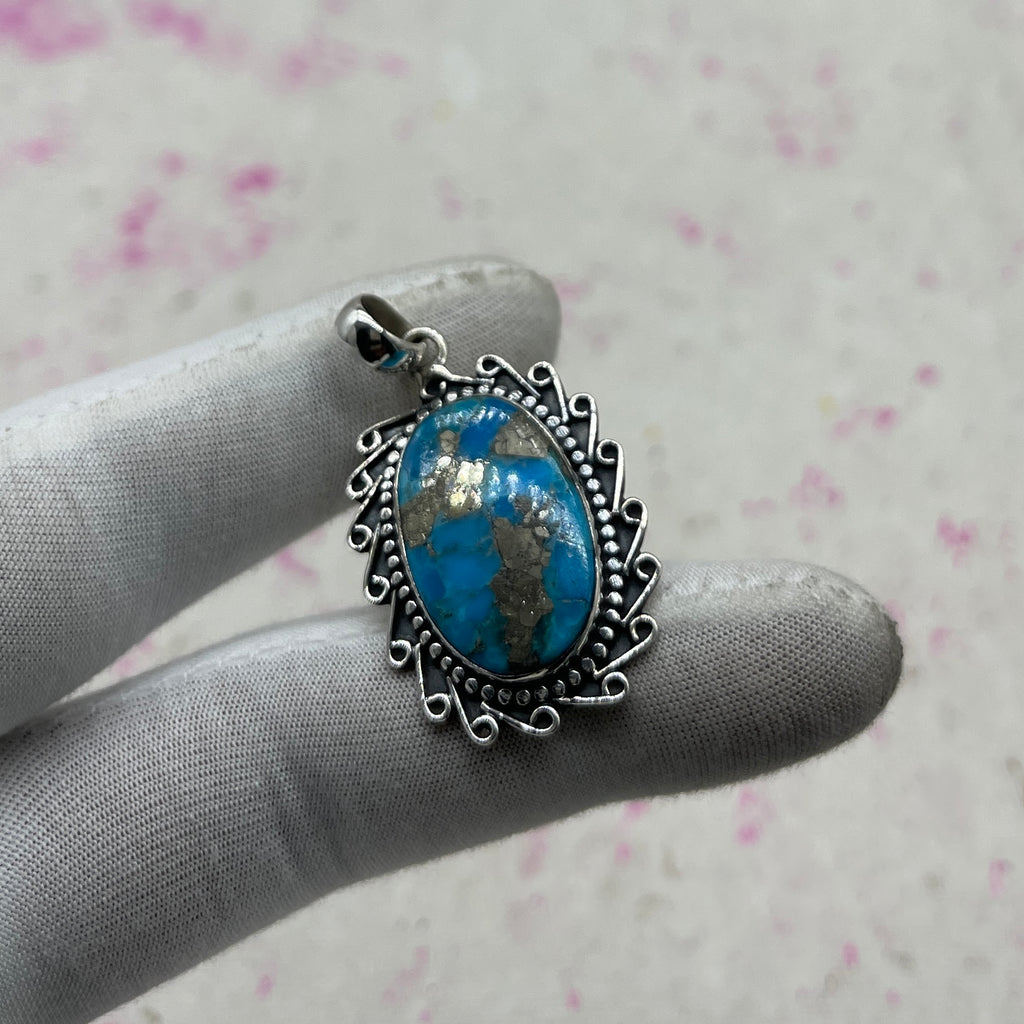 Blue Mohave Turquoise 925 Sterling Silver Pendant – Handmade Festival Jewelry