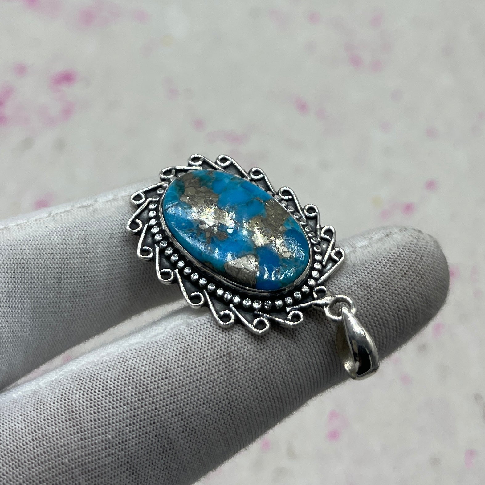 Blue Mohave Turquoise 925 Sterling Silver Pendant – Handmade Festival Jewelry