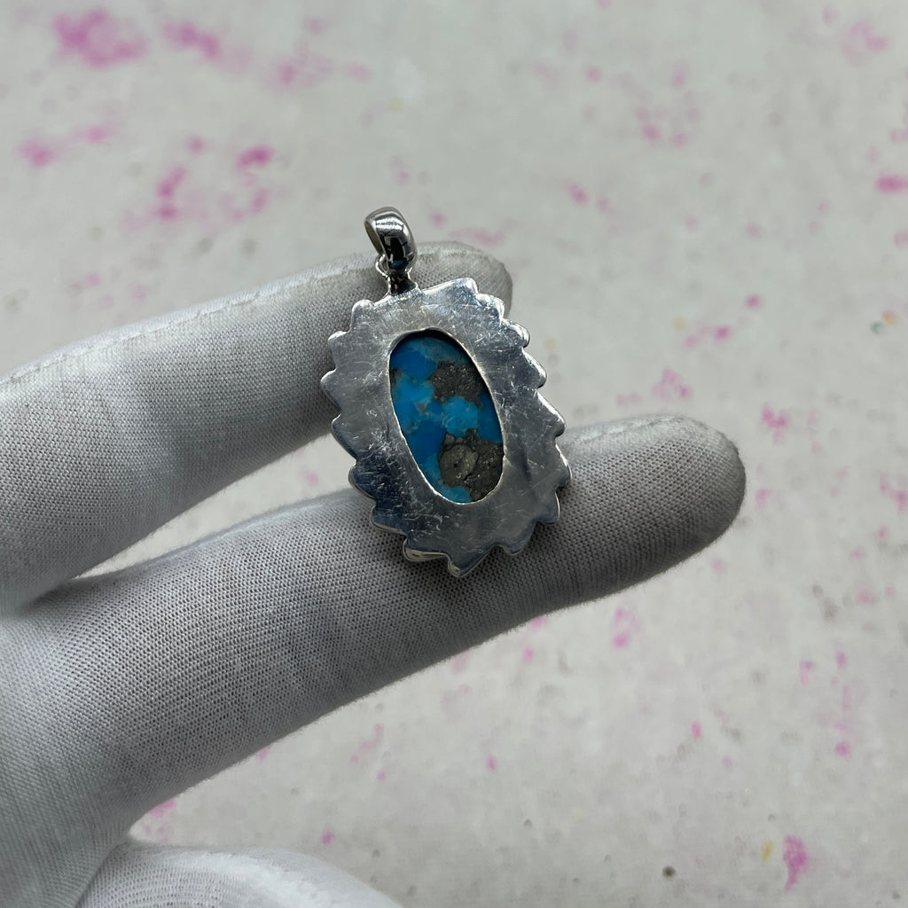 Blue Mohave Turquoise 925 Sterling Silver Pendant – Handmade Festival Jewelry