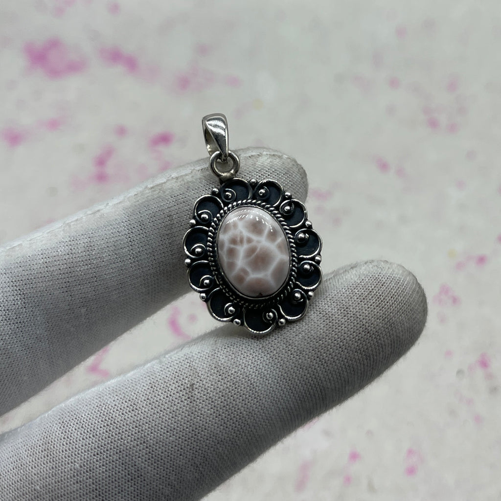 Pink Larimar 925 Sterling Silver Pendant – Handmade Silver Pendant