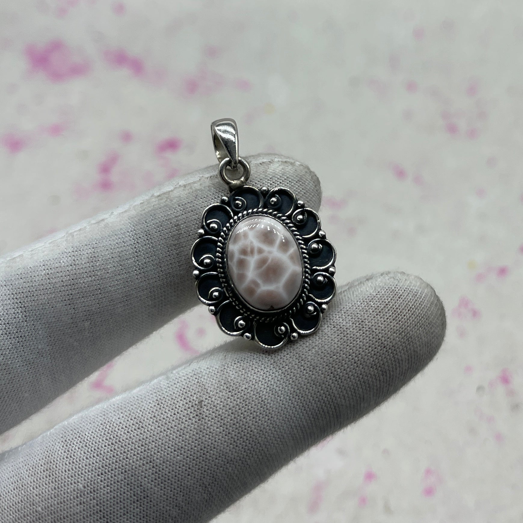 Pink Larimar 925 Sterling Silver Pendant – Handmade Silver Pendant