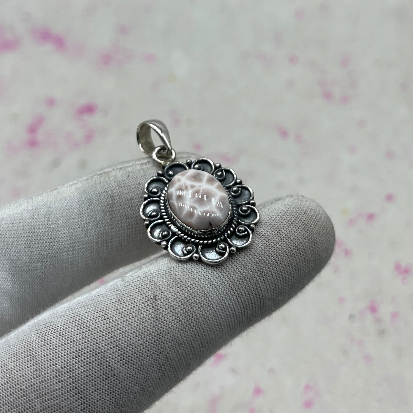 Pink Larimar 925 Sterling Silver Pendant – Handmade Silver Pendant