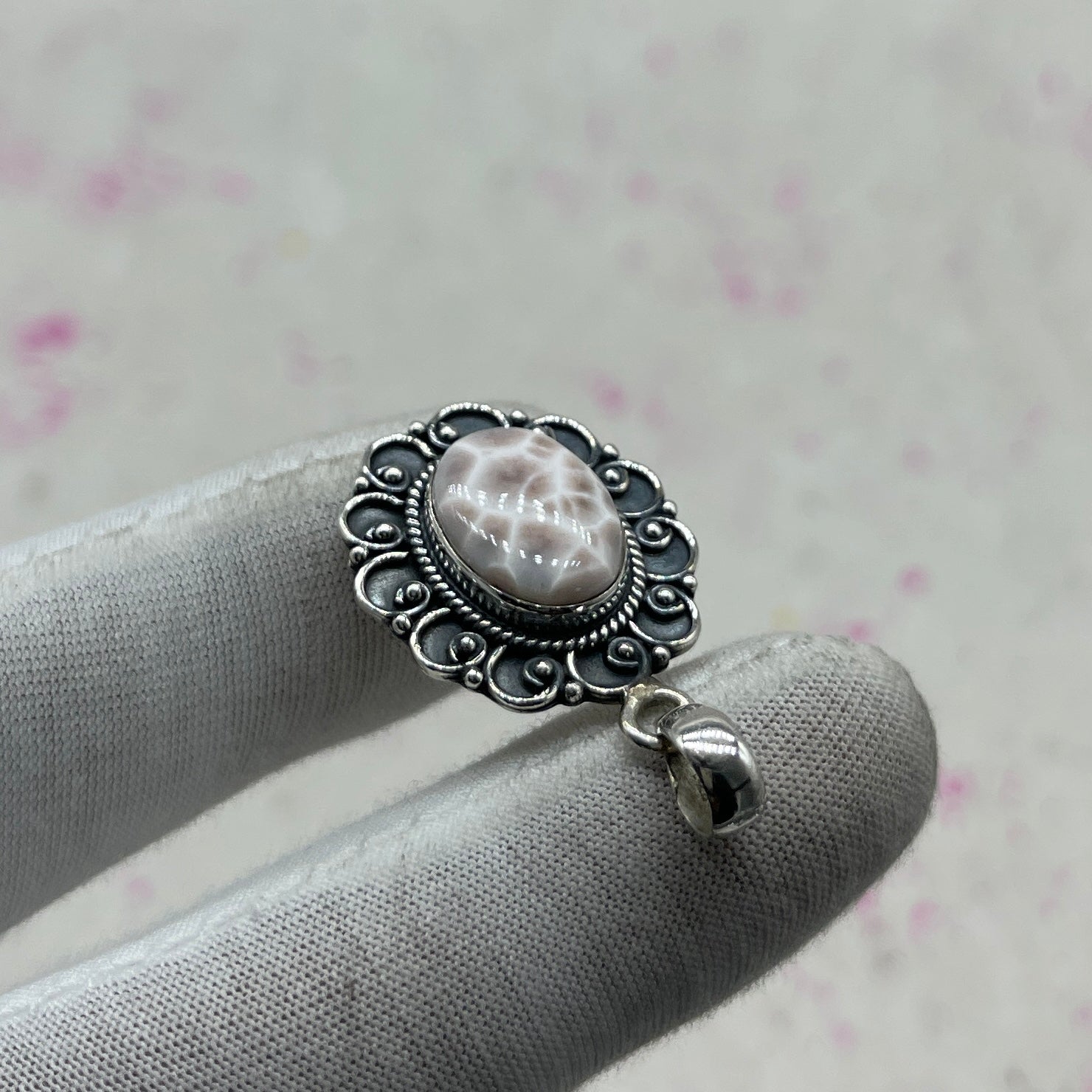 Pink Larimar 925 Sterling Silver Pendant – Handmade Silver Pendant