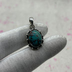 Tibet Turquoise 925 Sterling Silver Pendant – Handmade Tribal Bohemian Jewelry
