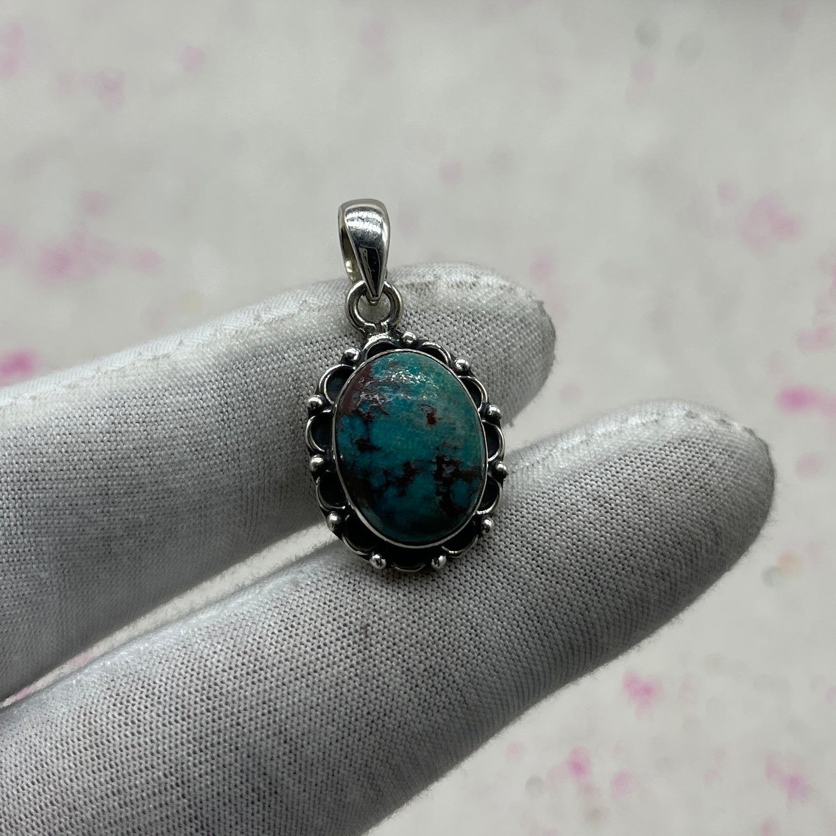 Tibet Turquoise 925 Sterling Silver Pendant – Handmade Tribal Bohemian Jewelry