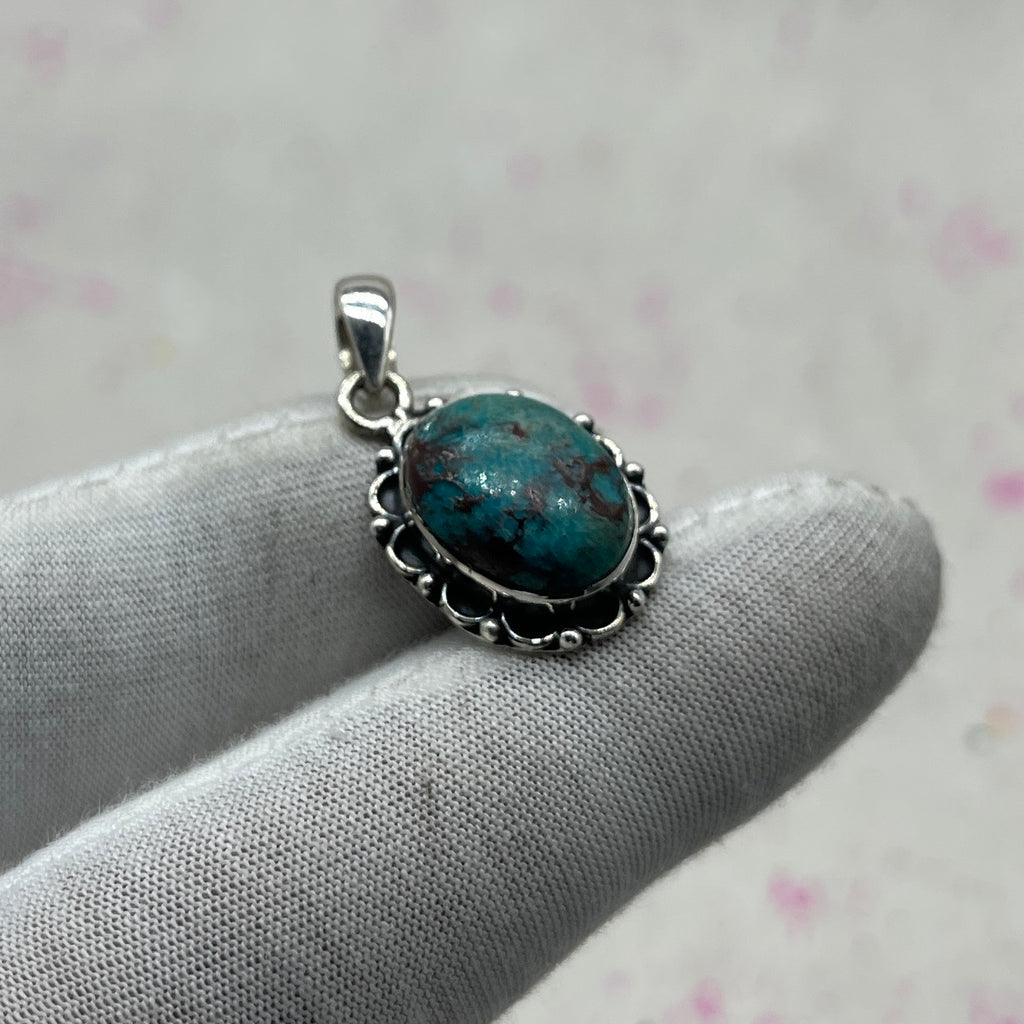 Tibet Turquoise 925 Sterling Silver Pendant – Handmade Tribal Bohemian Jewelry