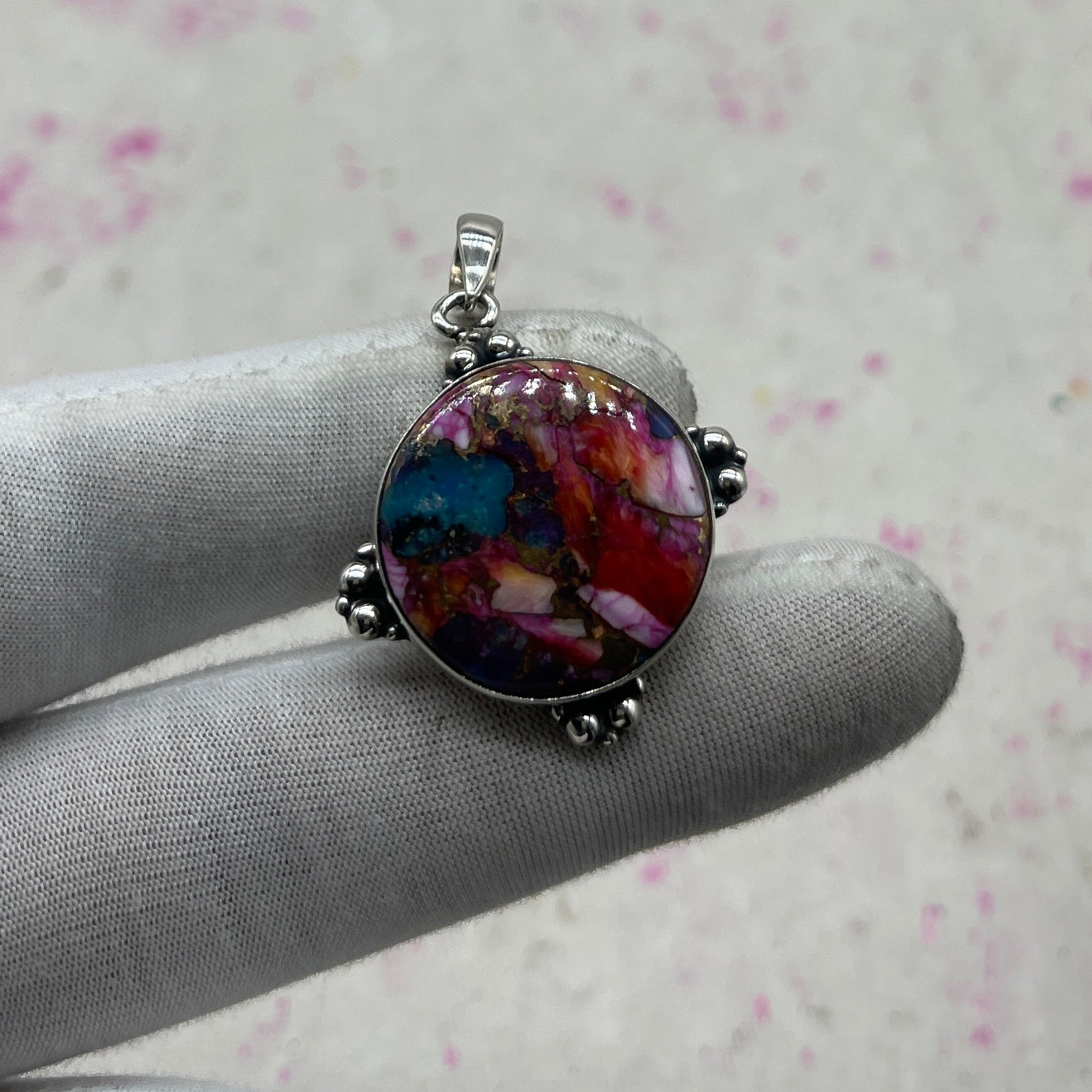 Spiny Oyster Turquoise 925 Sterling Silver Pendant – Southwestern Style Pendant