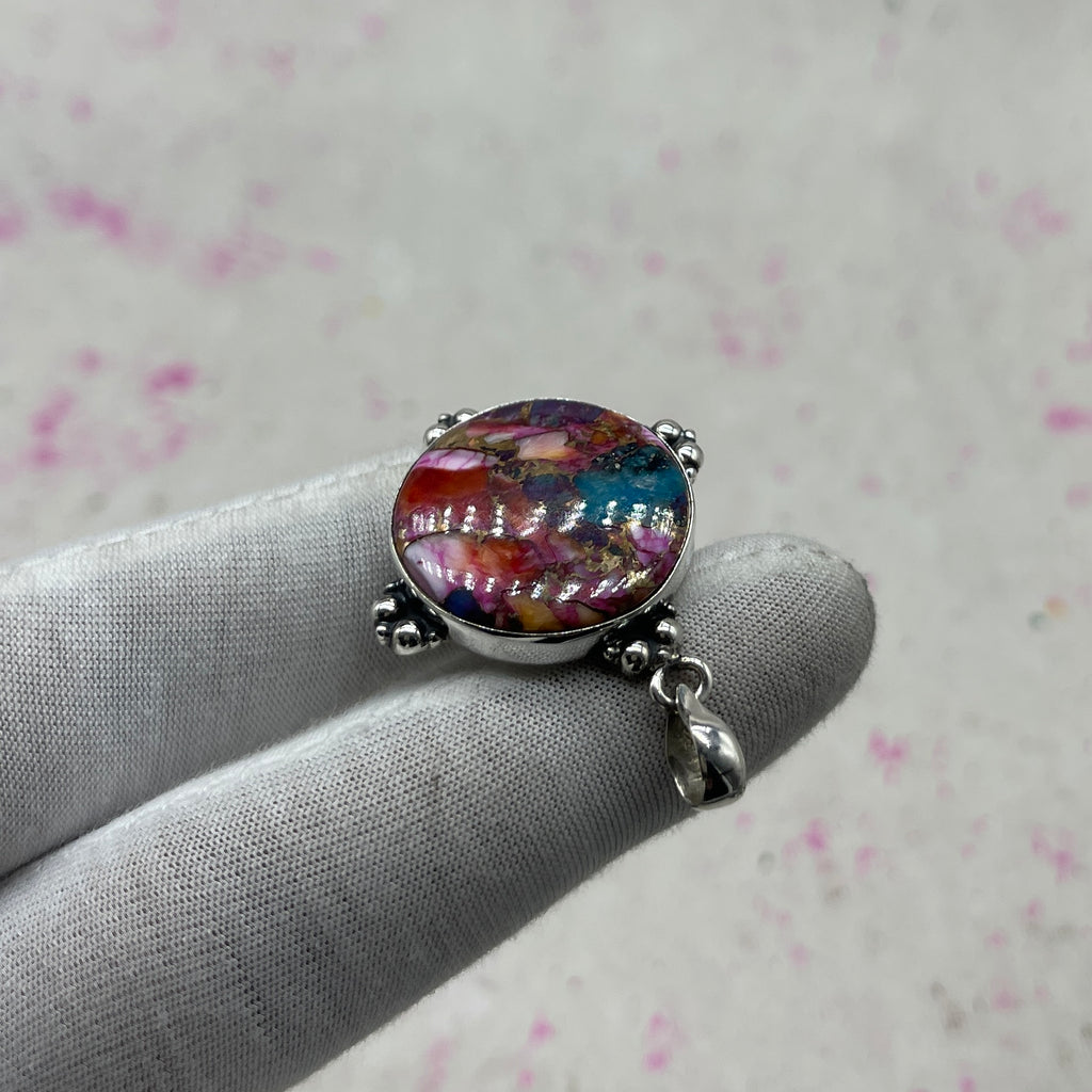 Spiny Oyster Turquoise 925 Sterling Silver Pendant – Southwestern Style Pendant