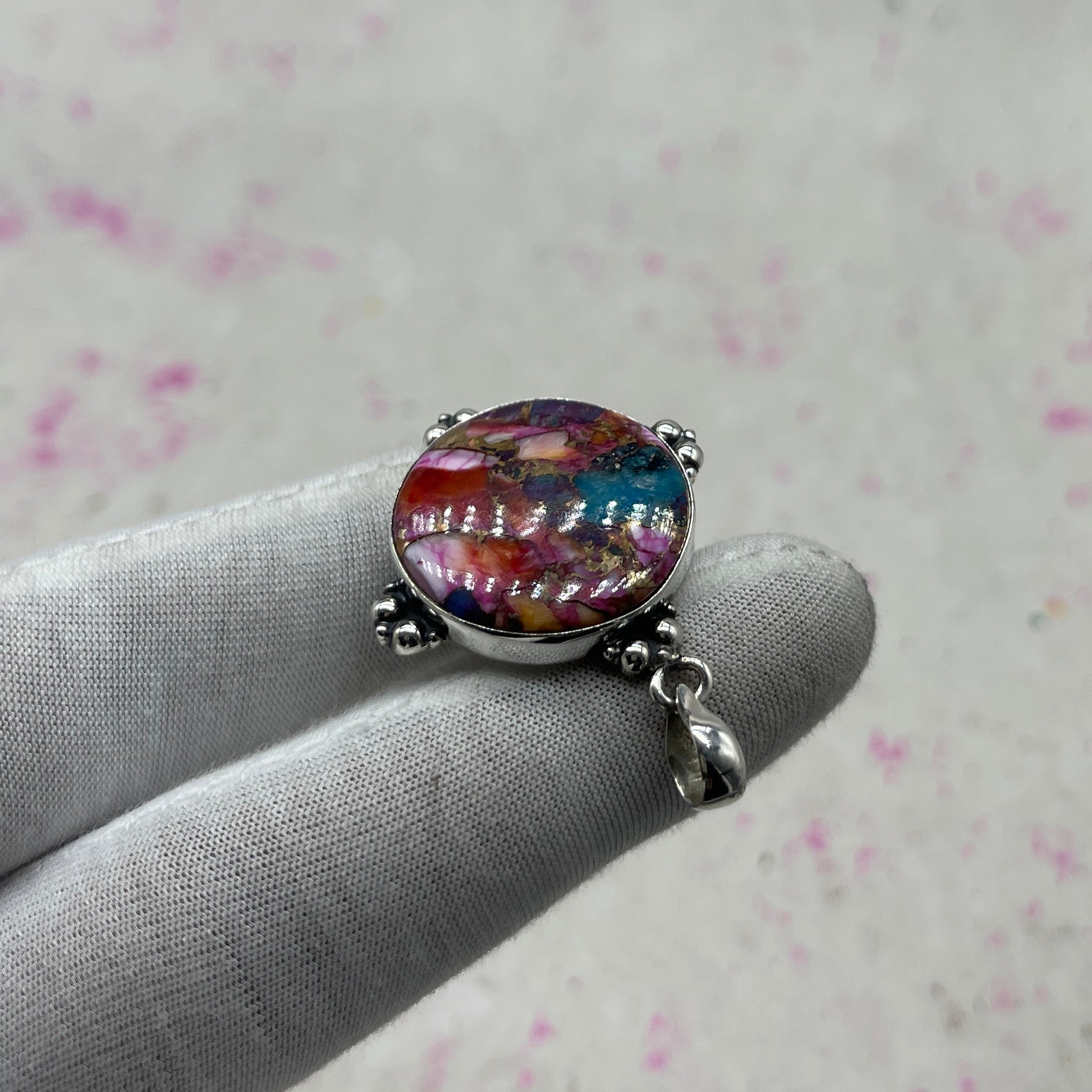 Spiny Oyster Turquoise 925 Sterling Silver Pendant – Southwestern Style Pendant