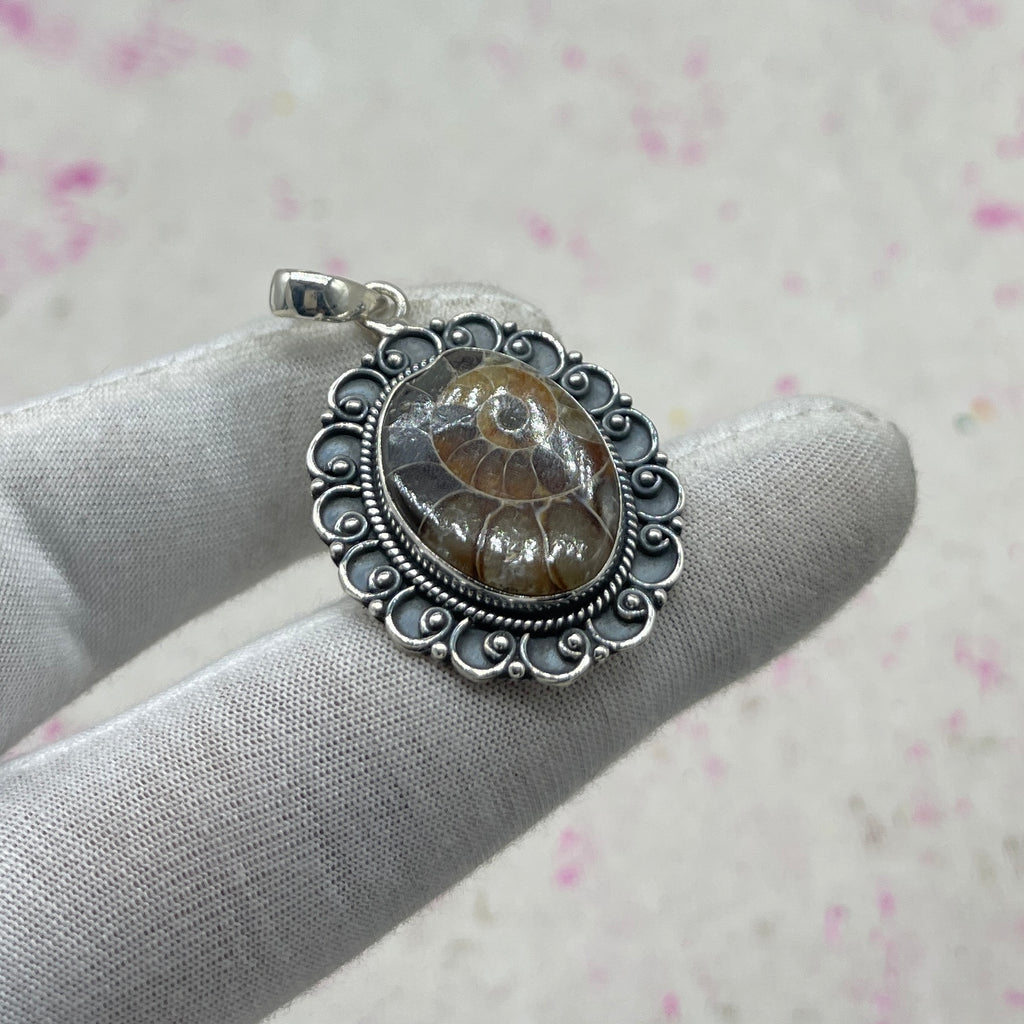 Ammonite Shell 925 Sterling Silver Pendant – Fossil Designer Jewelry