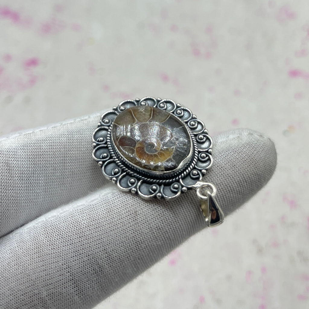 Ammonite Shell 925 Sterling Silver Pendant – Fossil Designer Jewelry