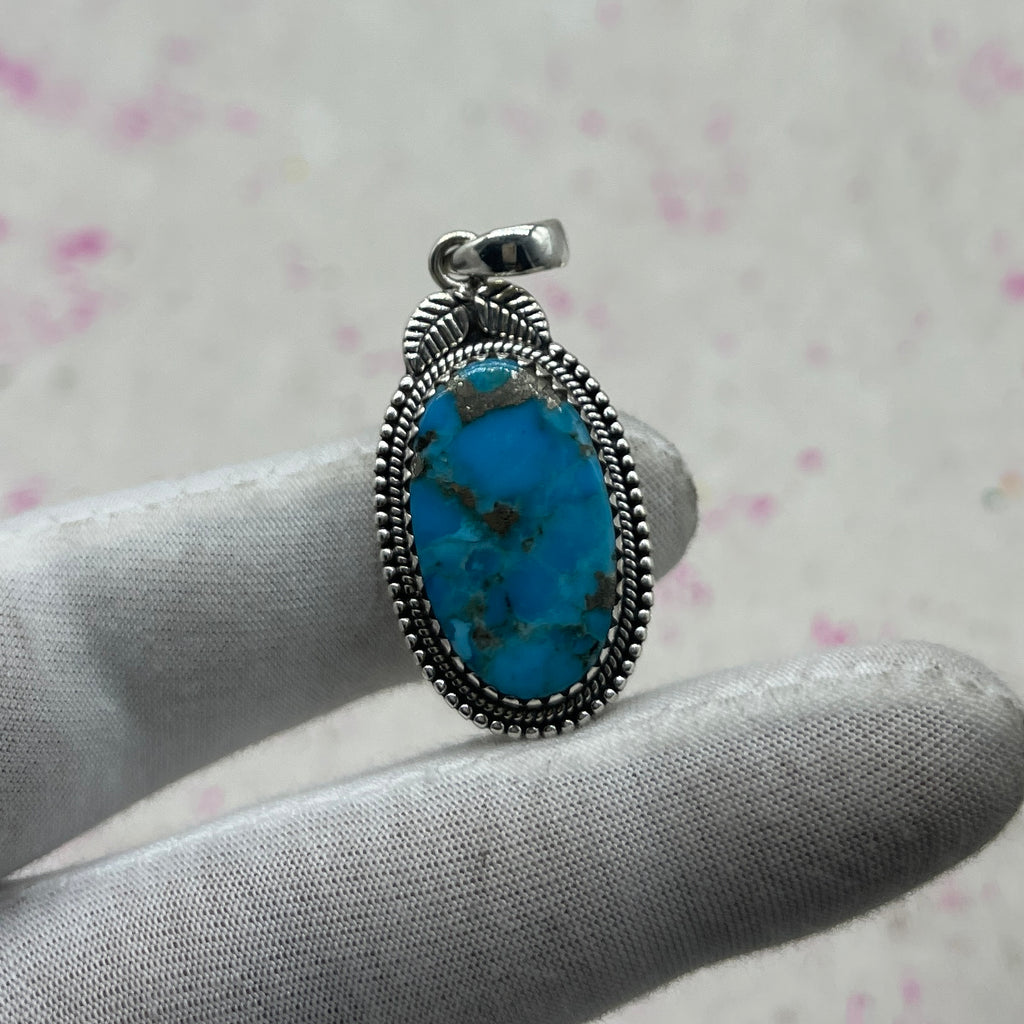 Blue Mohave Turquoise 925 Sterling Silver Pendant – Handmade Artisan Pendant