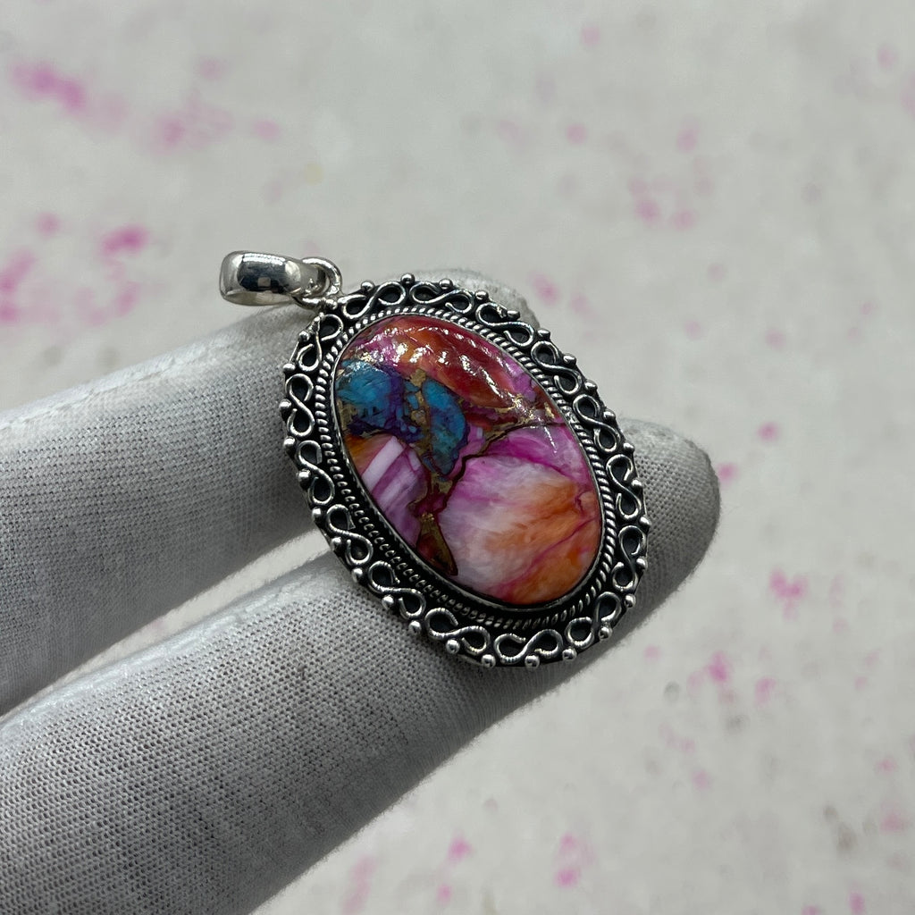 Spiny Oyster Turquoise 925 Sterling Silver Pendant – Southwestern Jewelry