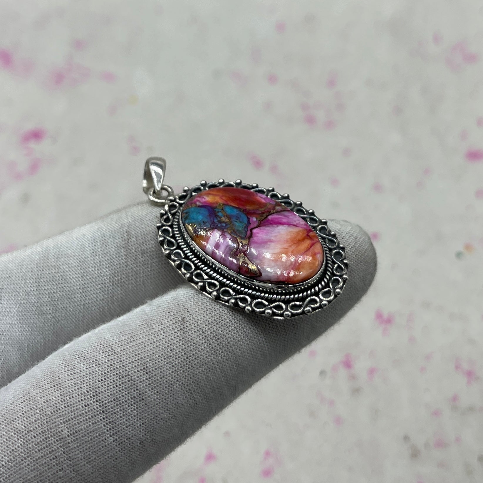 Spiny Oyster Turquoise 925 Sterling Silver Pendant – Southwestern Jewelry