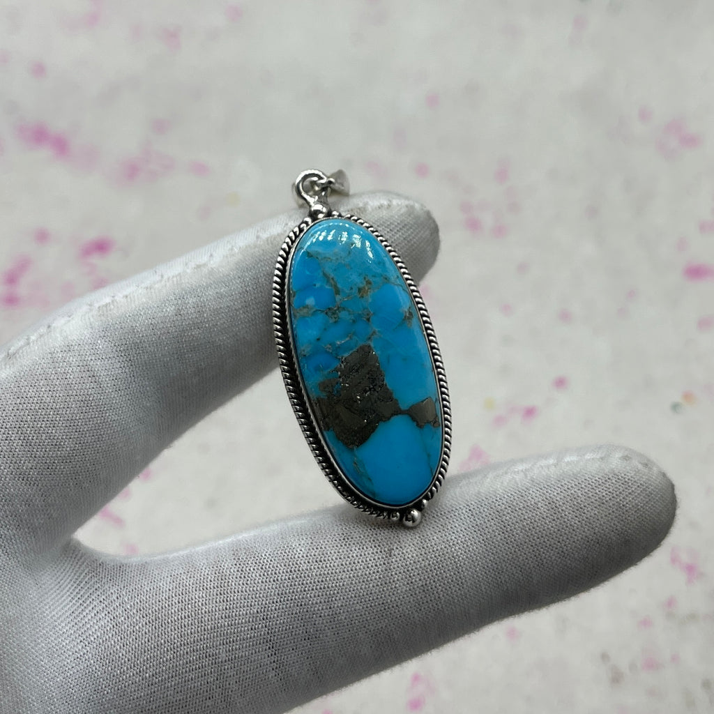 Blue Mohave Turquoise 925 Sterling Silver Pendant – Southwestern Boho Jewelry