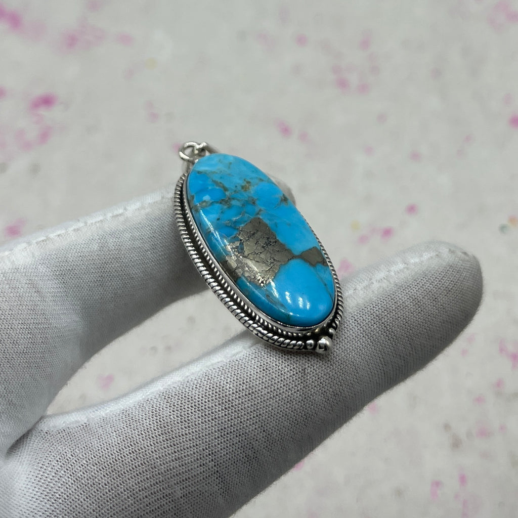 Blue Mohave Turquoise 925 Sterling Silver Pendant – Southwestern Boho Jewelry