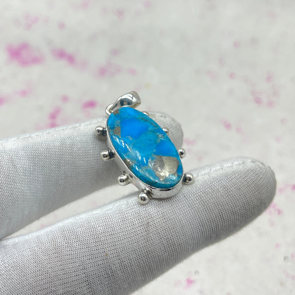 Blue Mohave Turquoise 925 Sterling Silver Pendant – Handmade Southwestern Jewelry