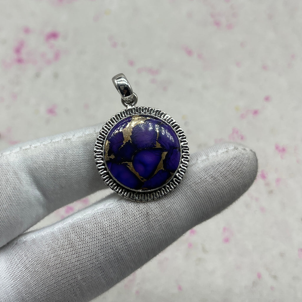 Purple Mohave Turquoise 925 Sterling Silver Pendant – Handmade Designer Jewelry
