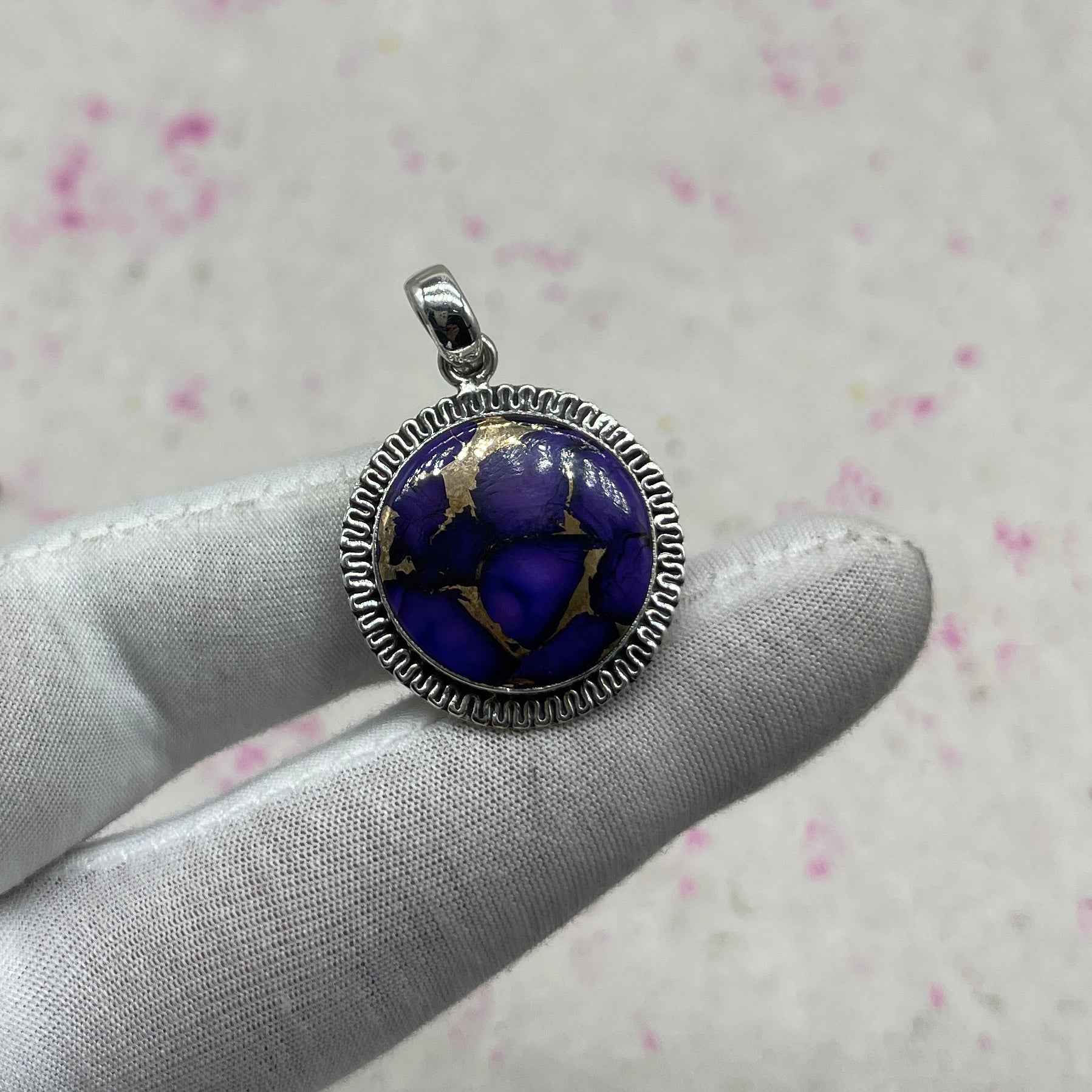 Purple Mohave Turquoise 925 Sterling Silver Pendant – Handmade Designer Jewelry