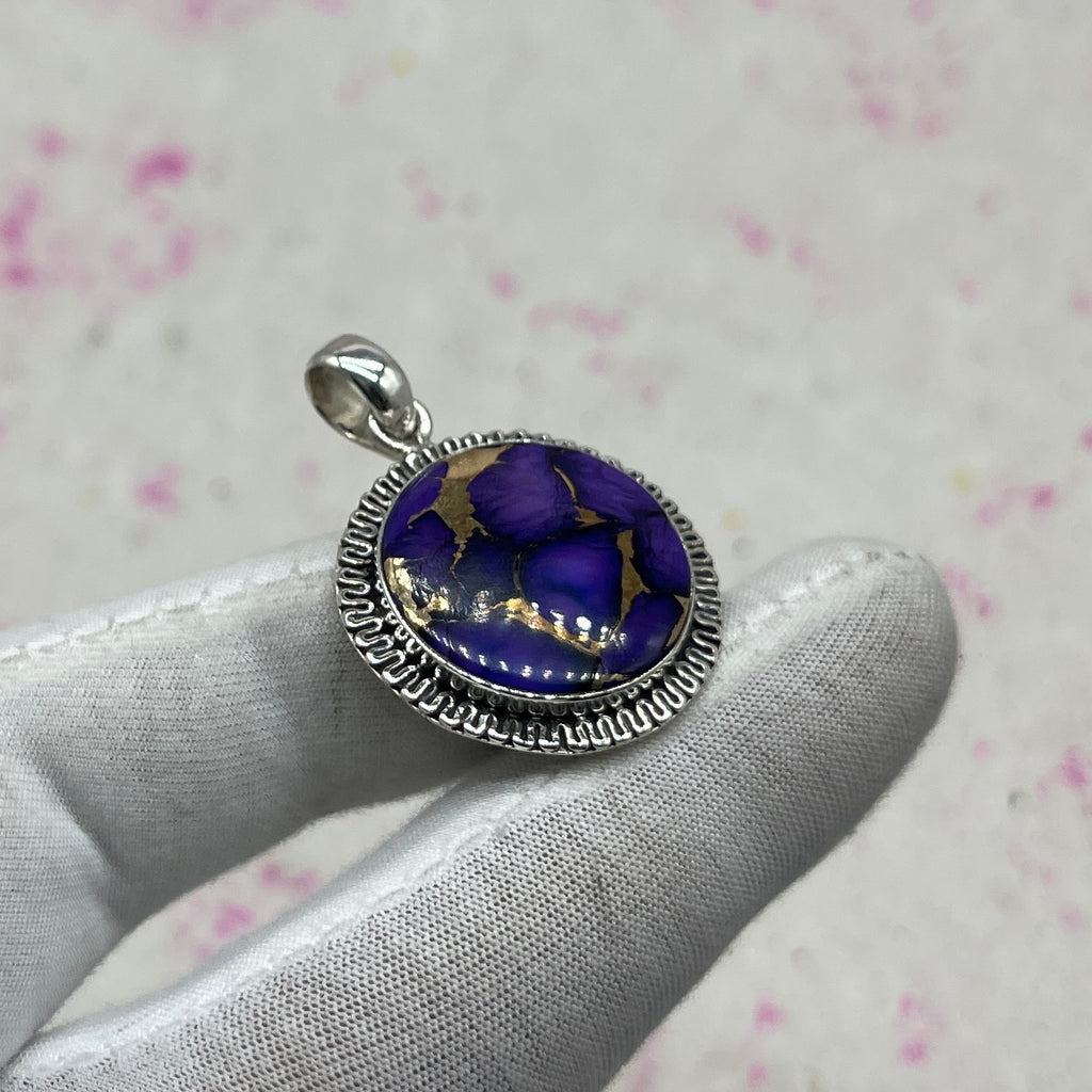 Purple Mohave Turquoise 925 Sterling Silver Pendant – Handmade Designer Jewelry