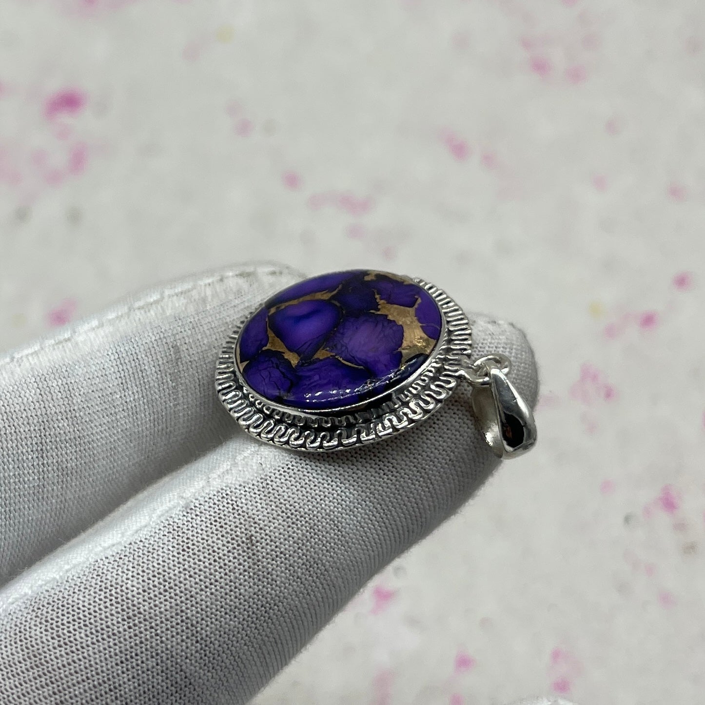 Purple Mohave Turquoise 925 Sterling Silver Pendant – Handmade Designer Jewelry