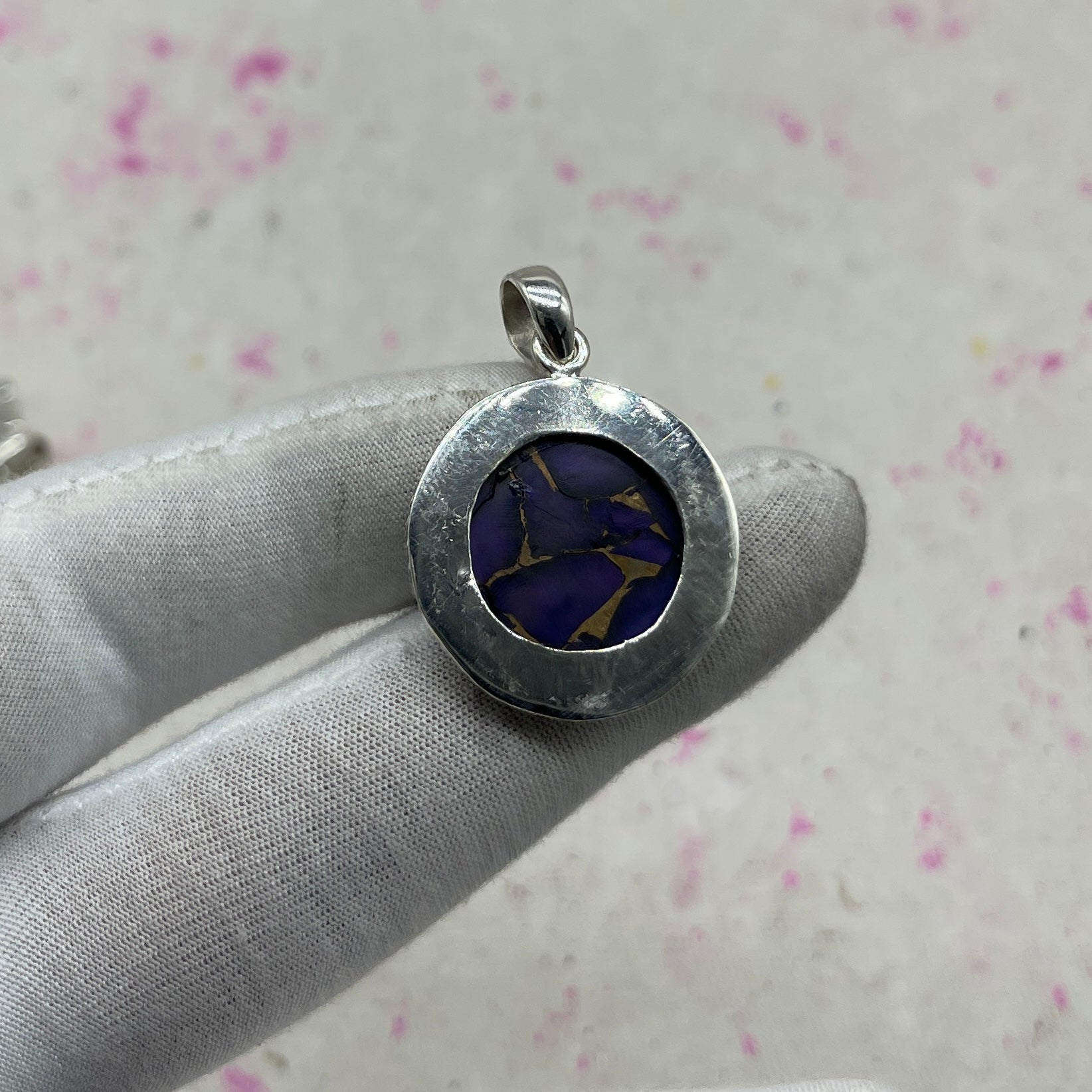 Purple Mohave Turquoise 925 Sterling Silver Pendant – Handmade Designer Jewelry
