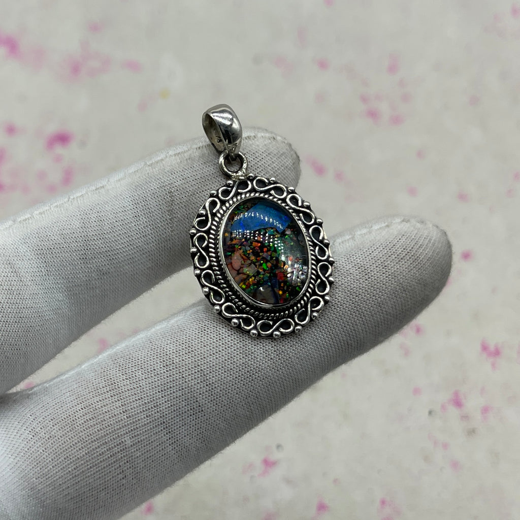 Resin Glass 925 Sterling Silver Pendant – Contemporary Bohemian Pendant