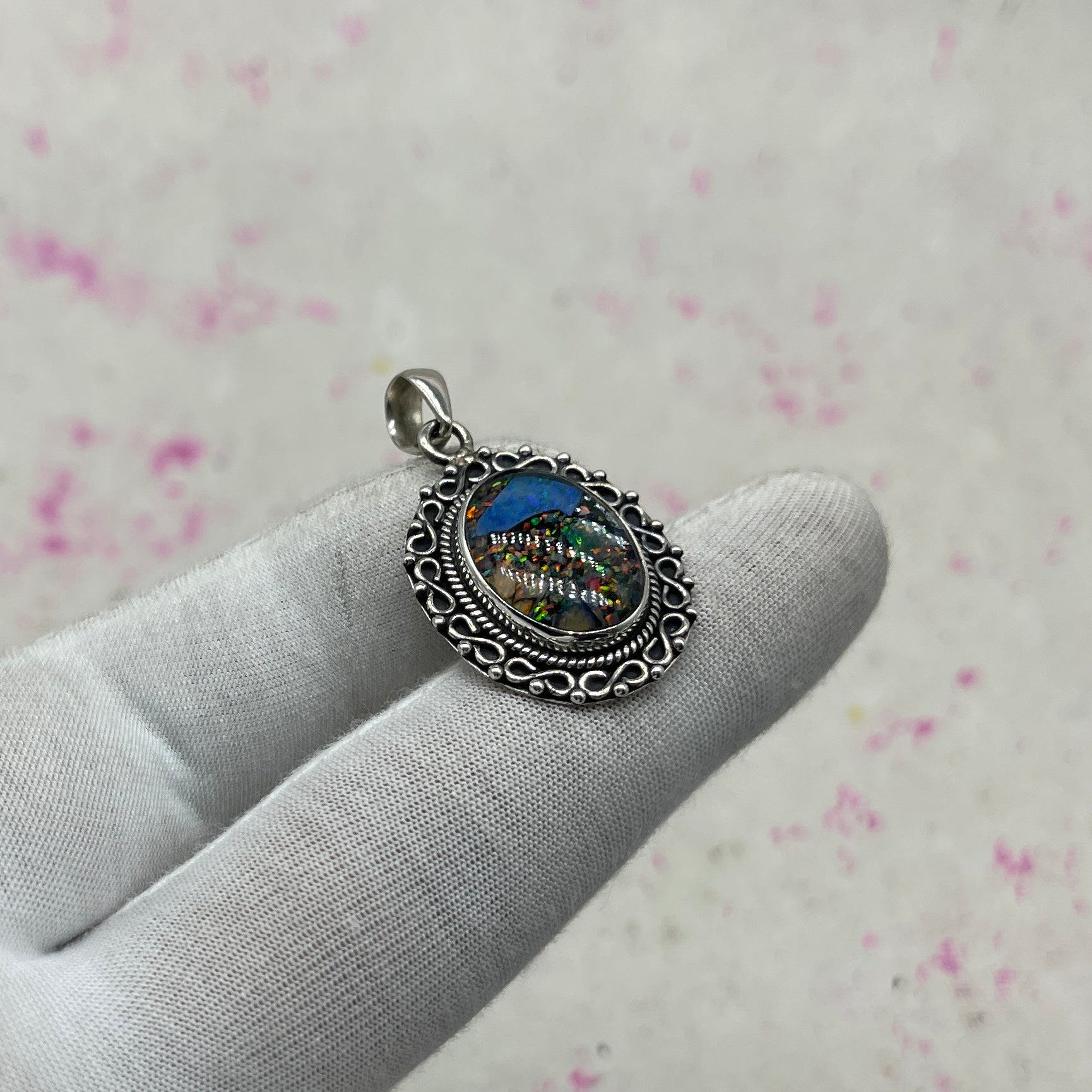 Resin Glass 925 Sterling Silver Pendant – Contemporary Bohemian Pendant