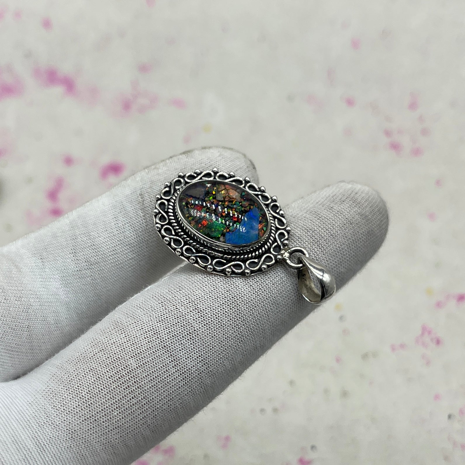 Resin Glass 925 Sterling Silver Pendant – Contemporary Bohemian Pendant