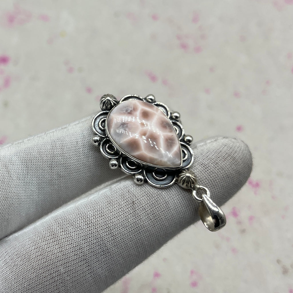 Pink Larimar 925 Sterling Silver Pendant – Handmade Boho Jewelry