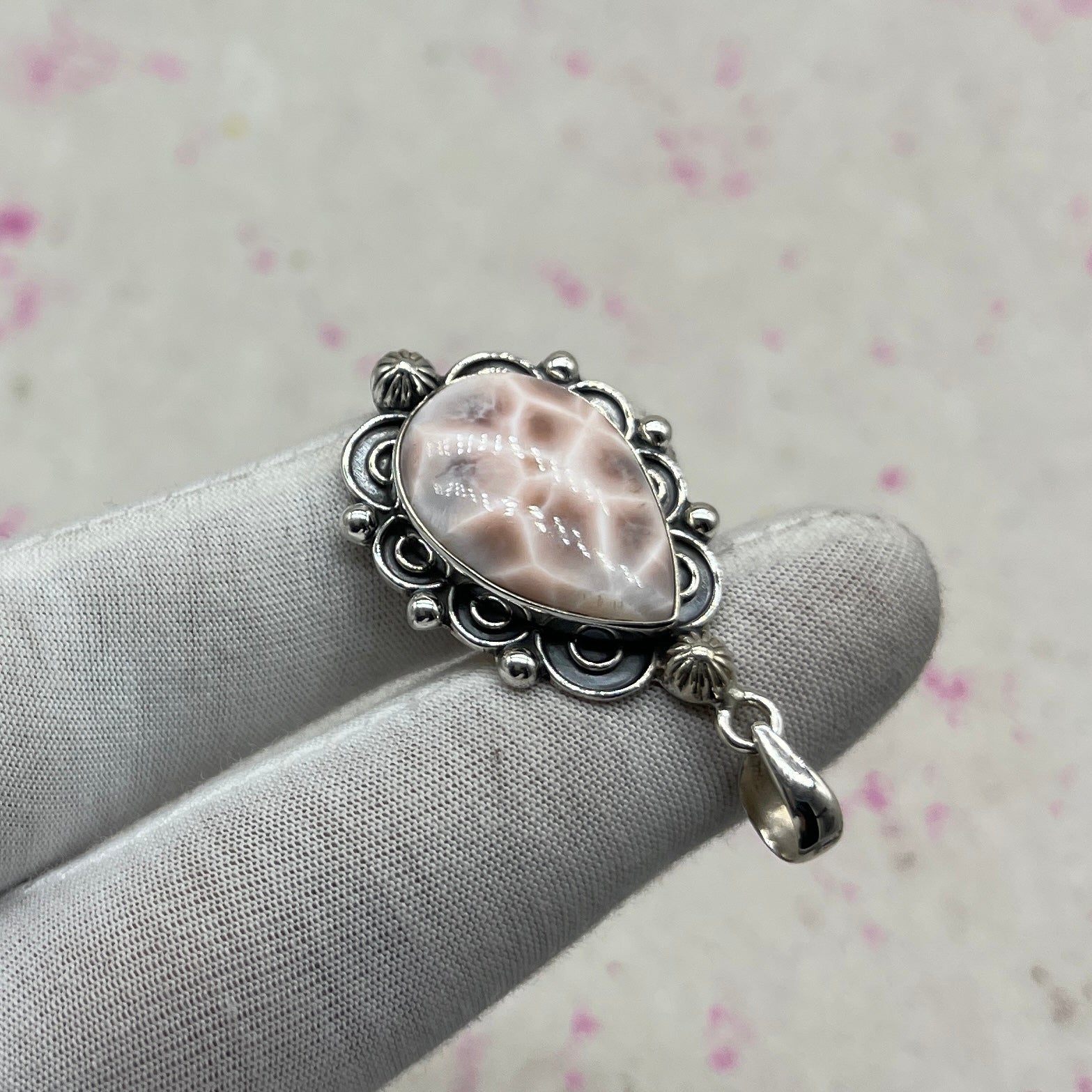 Pink Larimar 925 Sterling Silver Pendant – Handmade Boho Jewelry