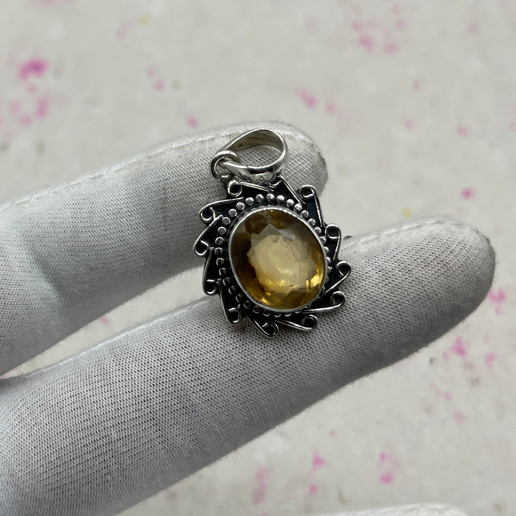 Citrine Faceted 925 Sterling Silver Pendant – Elegant Handmade Jewelry