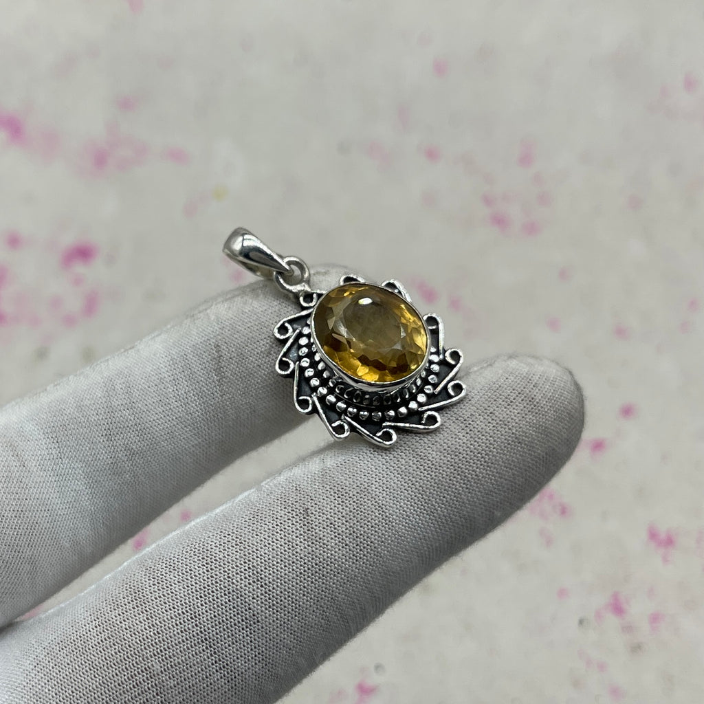 Citrine Faceted 925 Sterling Silver Pendant – Elegant Handmade Jewelry