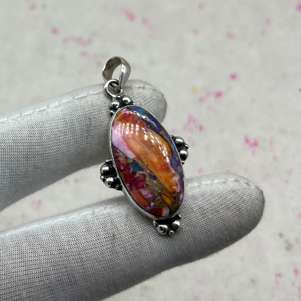 Spiny Oyster Turquoise 925 Sterling Silver Pendant – Handmade Designer Jewelry